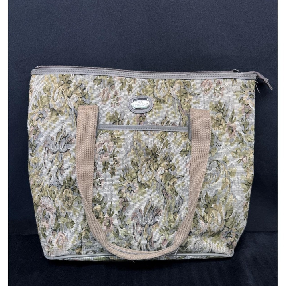 Jordache Floral Tapestry Luggage Bag Double Handle Vintage Tote Grandma Granny